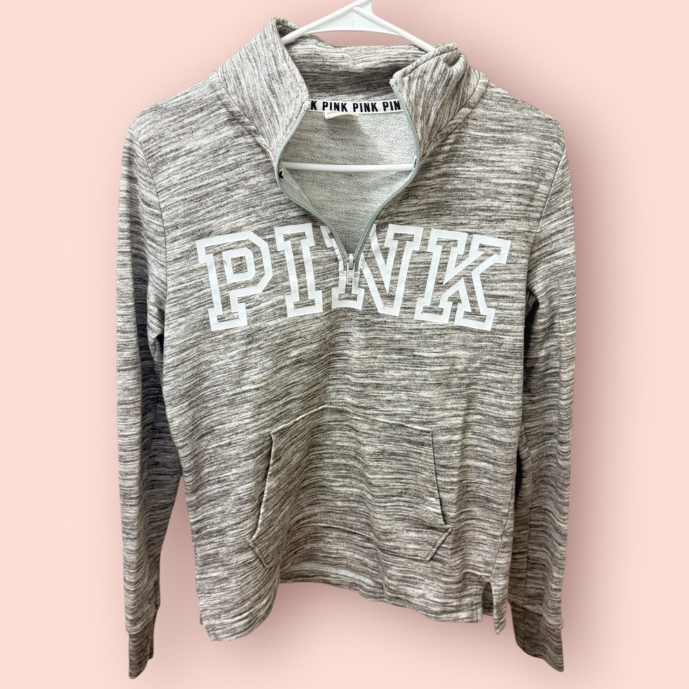 PINK Victorias Secret Hoodie Pullover T Neck 1/4 Zip LS Big LOGO Sweatshirt XS